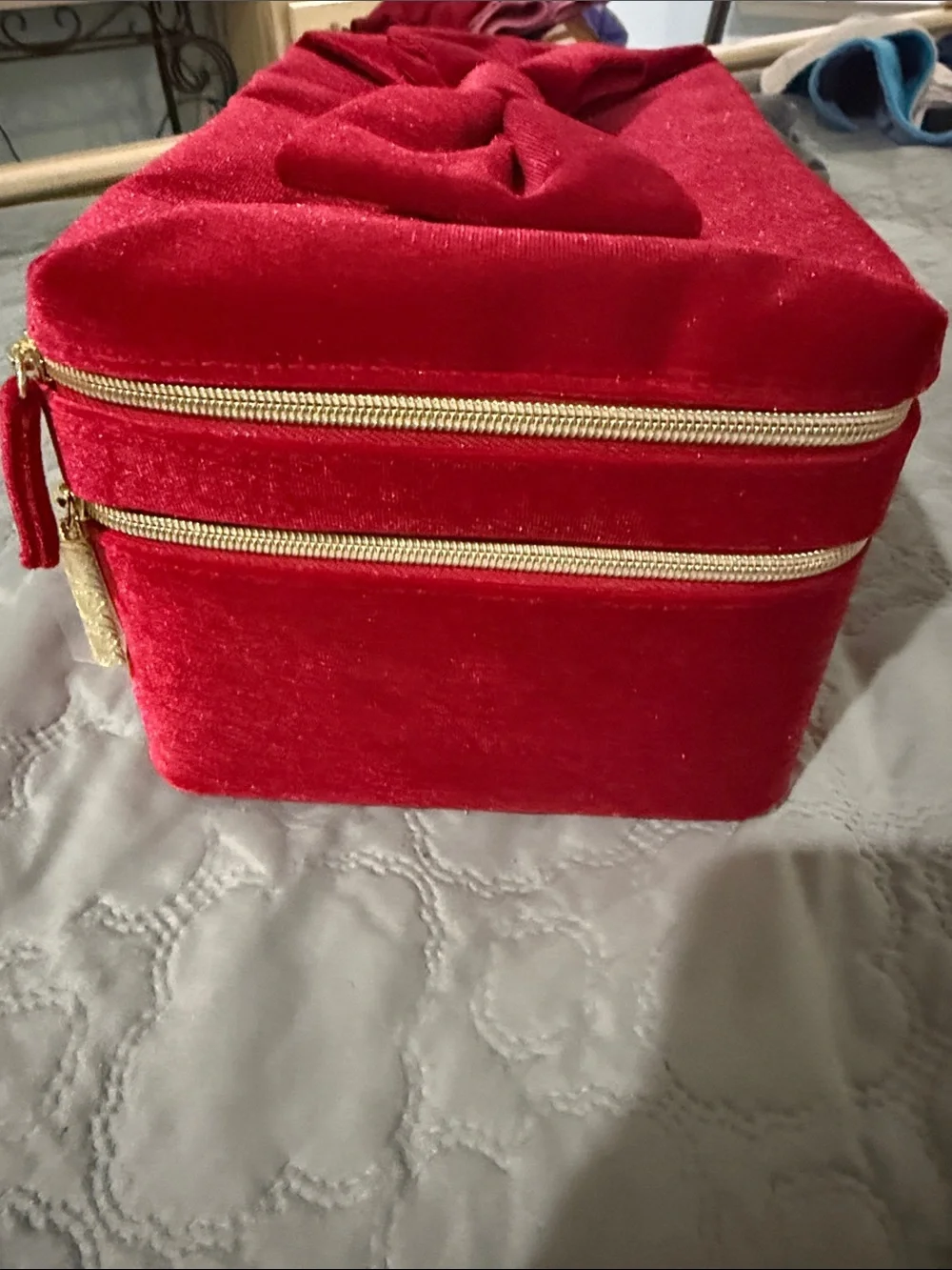 Estee Lauder Velvet Cosmetic Case in Deep Red with Gold Hardware